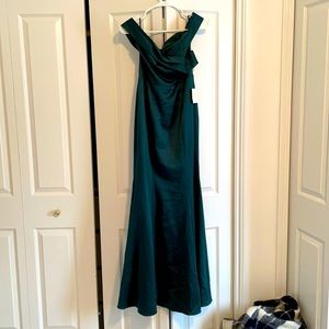 Lulu’s Satin Off-the-Shoulder Maxi Dress